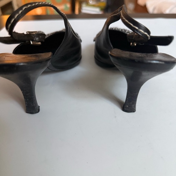 Prada VTG Y2K Tweed Leather Slingback Mid Heels Women’s 8 Black - Picture 3 of 9